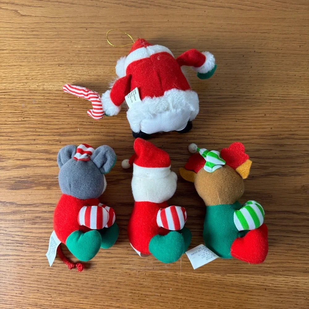 Set of 4 Plush Ornaments‎ Huggers Santa Mouse Reindeer Candy Cane Holiday